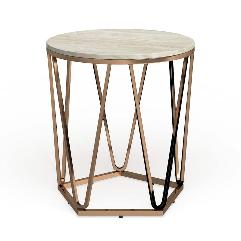SEI Furniture Henderson Modern Faux Marble Round Side Table with Gold Geometric Base