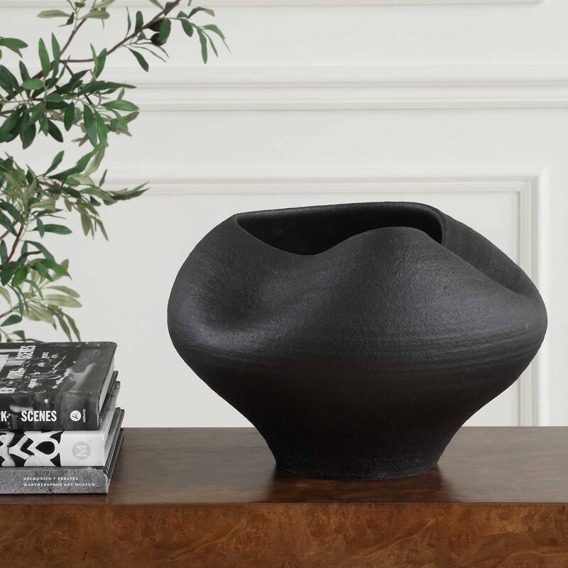 Uttermost Nocturne Textured Black Bowl - 14"W x 14"D x 9"H