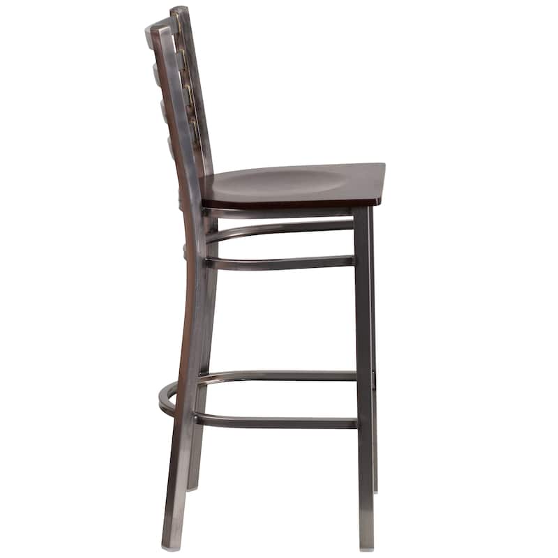Clear Coated Ladder Back Metal Restaurant Barstool - 17"W x 18"D x 42.25"H