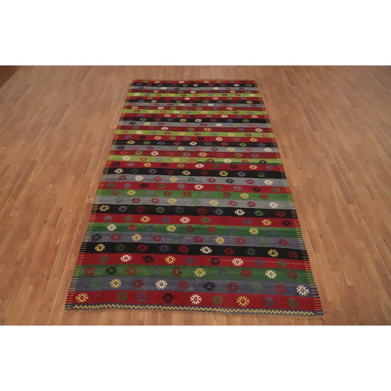 Hand Woven Oriental 100% Wool Carpet Southwestern Tribal Multi-Colored Kilim Area Rug - 9' 8'' X 5' 5''