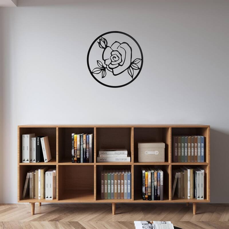 Cinq 3 Piece Set Wall Decor, Floral Hollow Out Abstract Design, Black Round Metal Frame