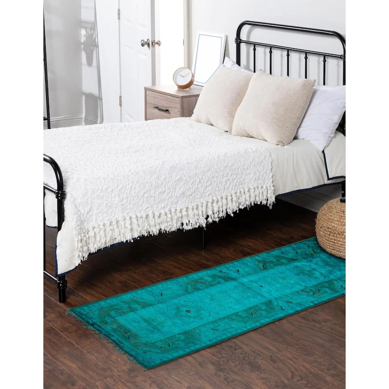 ECARPETGALLERY Hand-knotted Color Transition Teal Wool Rug - 2'9 x 8'9