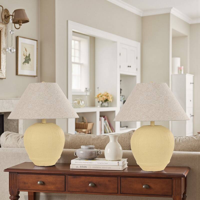 Ceramic Table Lamp with Linen Shade - 2 Pack Cream