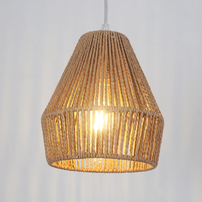 3-Light Metal Hanging Pendant Light Chandelier with Paper Rattan Shade for Kitchen Island