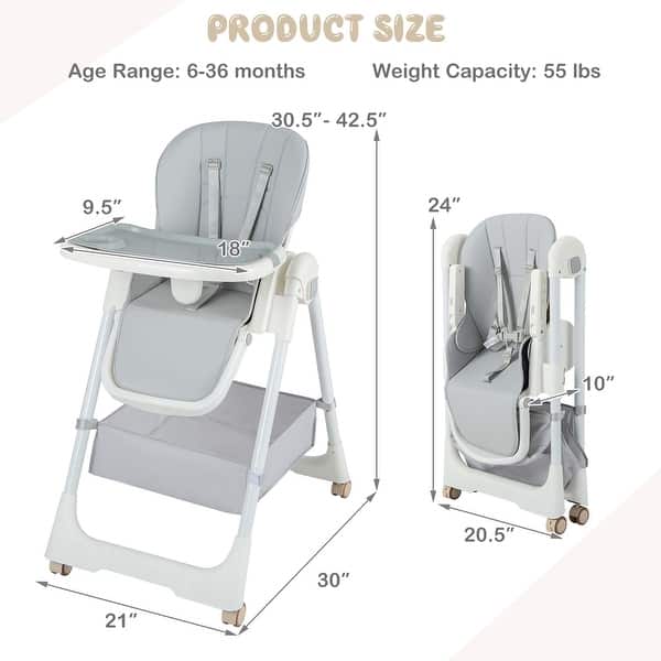 dimension image slide 1 of 4, Babyjoy Folding High Chair Convertible Height Adjustable Baby Feeding - See Details