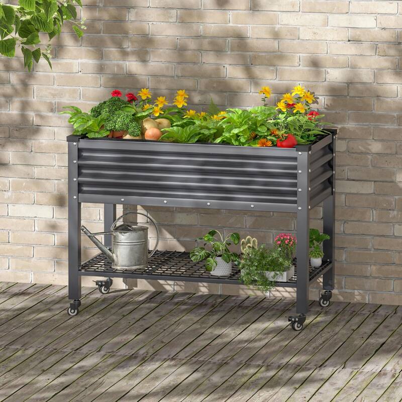 VEIKOUS 7.8 Cu.ft Galvanized Steel Raised Garden Bed, Large Outdoor Planter Box with Drainage Holes, Wheels