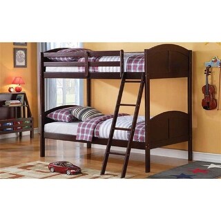 Twin Over Twin Solid Wood Bunk Bed with Ladder and Safety Guardrail, Supported by Wooden Boards