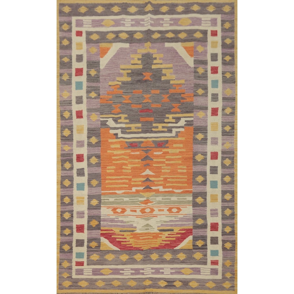 Hand Woven Oriental 100% Wool Carpet Southwestern Tribal Multi-Colored Kilim Area Rug - 8' 1'' X 4' 11''