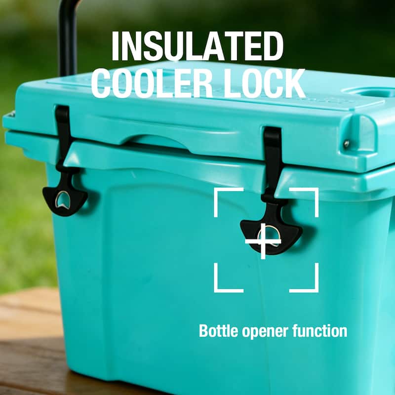 25QT Portable Cooler, Insulated Hard Cooler with Bottle Opener, Cup Holder, Forming Ruler, Travel, Beach, Camping, Fishing