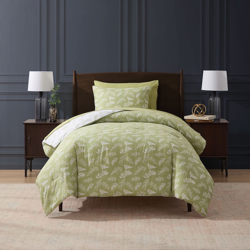 Empyrean 7 Pc Botanical Comforter Set with Sheets, Soft Breathable Lightweight Bedding Bag