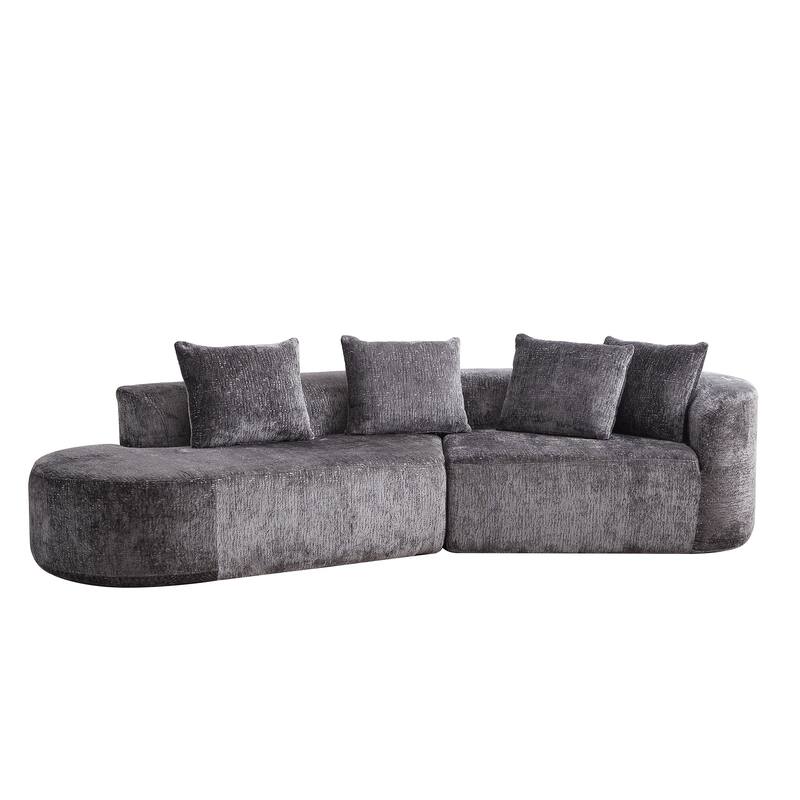 114" Chenille Cloud Sectional Sofa with Extra Deep Seating, and 4 Throw Pillows & No-Assembly Design