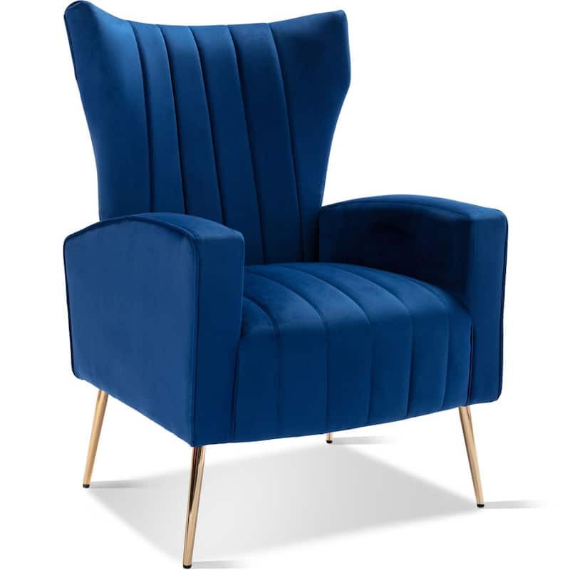 Velvet Accent Chair, Wingback Arm Chair with Gold Legs, Upholstered Single Sofa for Living Room Bedroom
