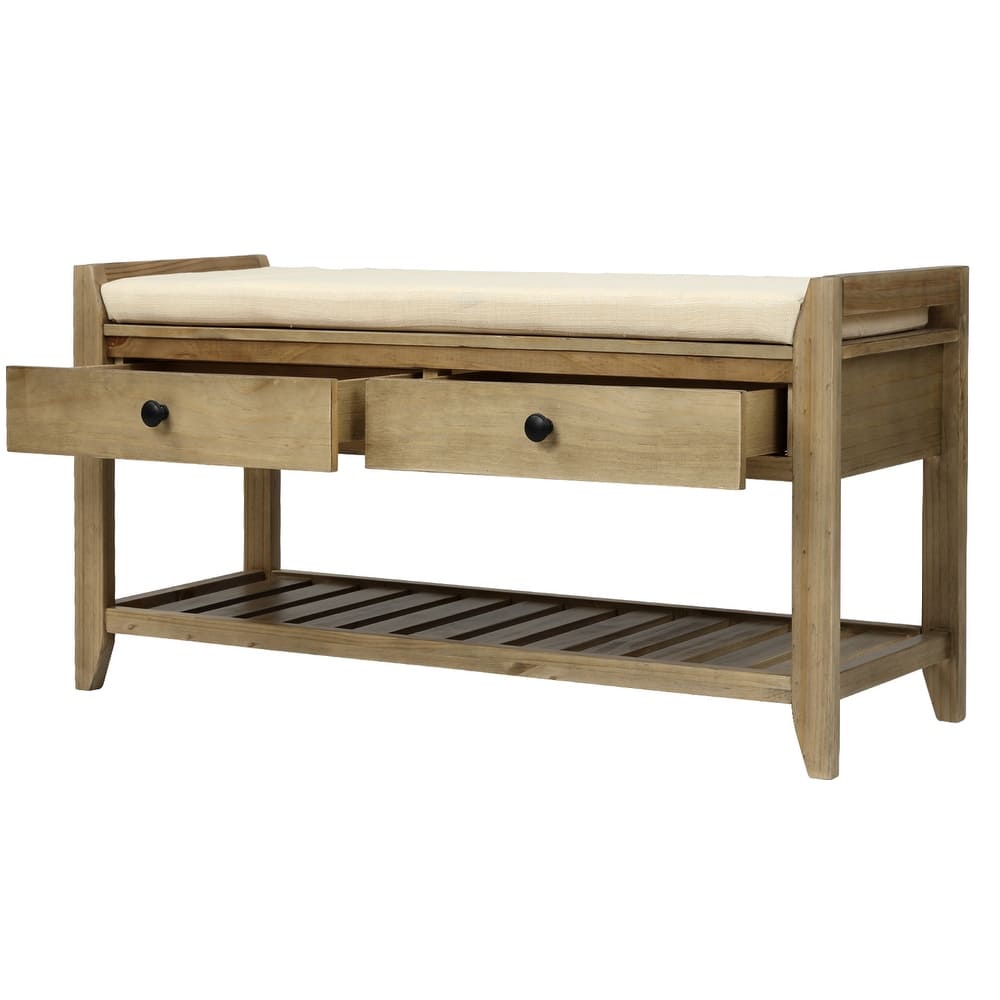 Entryway Storage Bench with Cushioned Seat and Drawers - 39"L x 14"W x 19.8"H