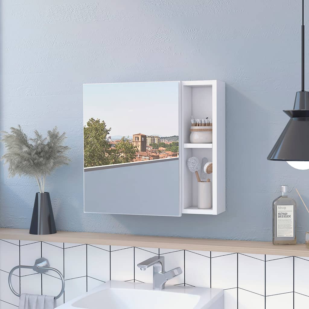 Medicine Cabinet with Mirror, Three Interior Shelves, Single Door, Two External Shelves - White Finish