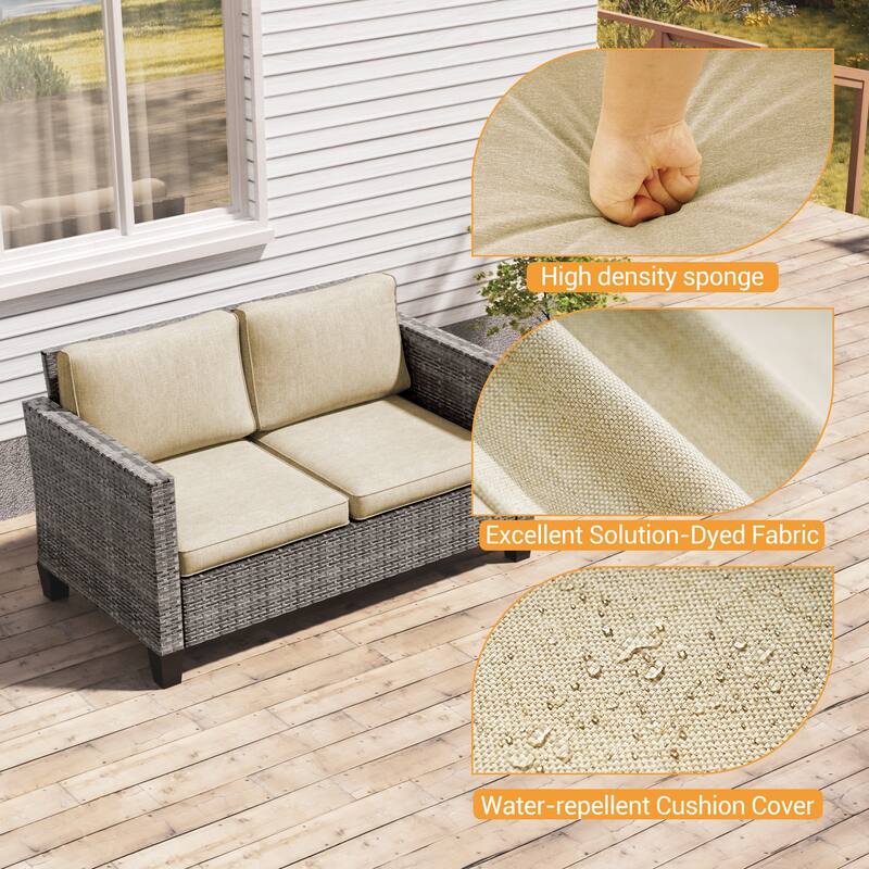 Livoosun Patio Loveseat Sofa Outdoor Wicker Couch, 2-Seater Furniture with High Back and Removable Cushions