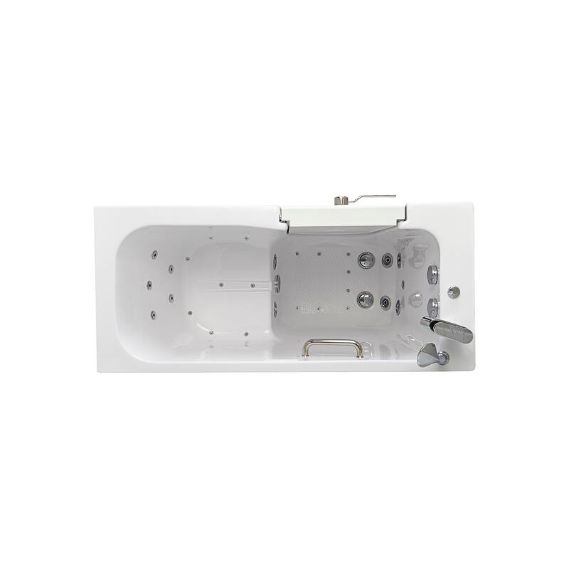 Ella Lounger 27"x60" Acrylic Hydro Massage Walk-In Bathtub with Outward Swing Door, 2 Piece Fast Fill Faucet, 2" Dual Drain