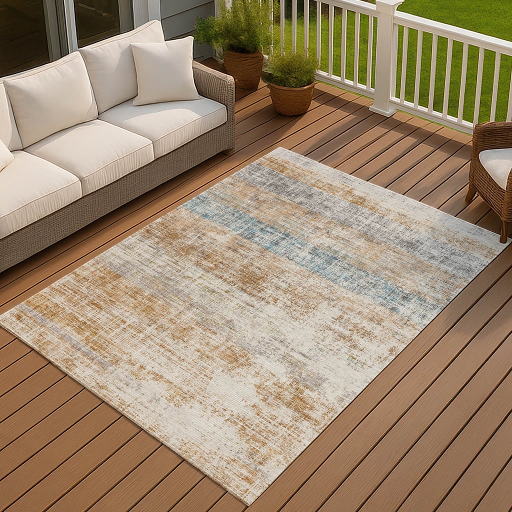 Machine Washable Indoor/ Outdoor Vintage Stripes Chantille Rug