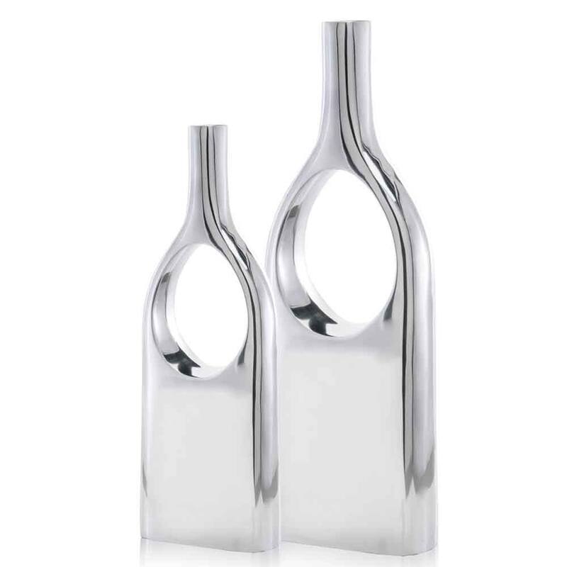 HomeRoots Set of Two Silver Aluminum Modern Hole Table Vases - 4