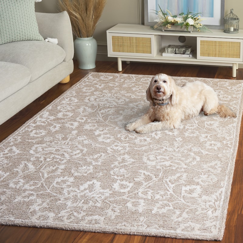 SAFAVIEH Handmade Glamour Fulden Wool/ Viscose Rug - 6' Round - Beige/Ivory