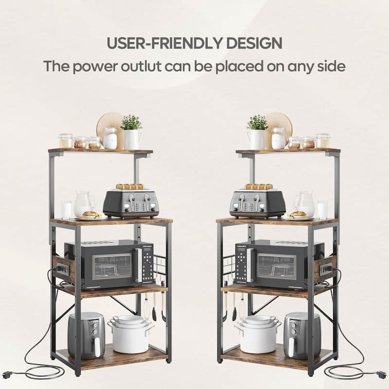 Kitchen Bakers Rack with Storage Shelves &USB Outlets, Microwave Oven Stand Kitchen Shelf Organizer