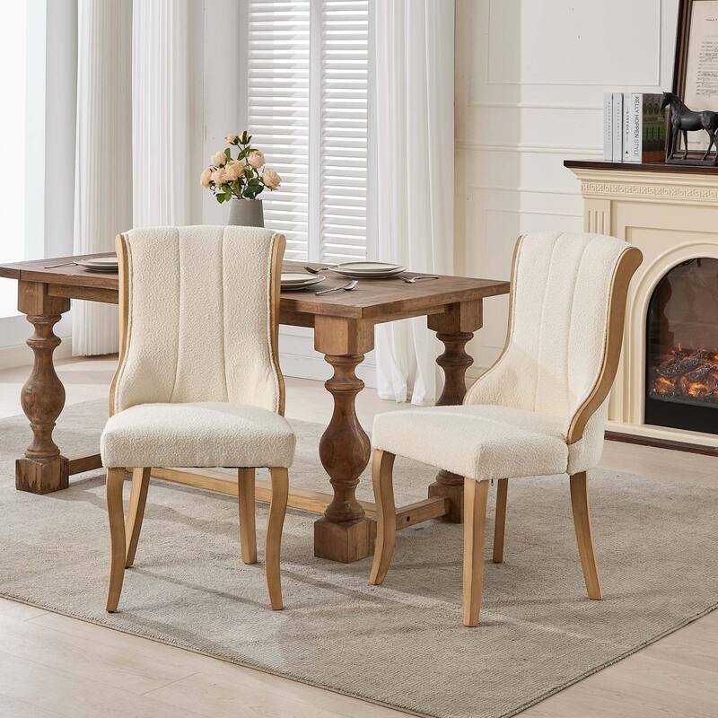 GDF Studio- Snow Velvet Mid-Century Dining Chair with Curved Wood Legs, Set of 2