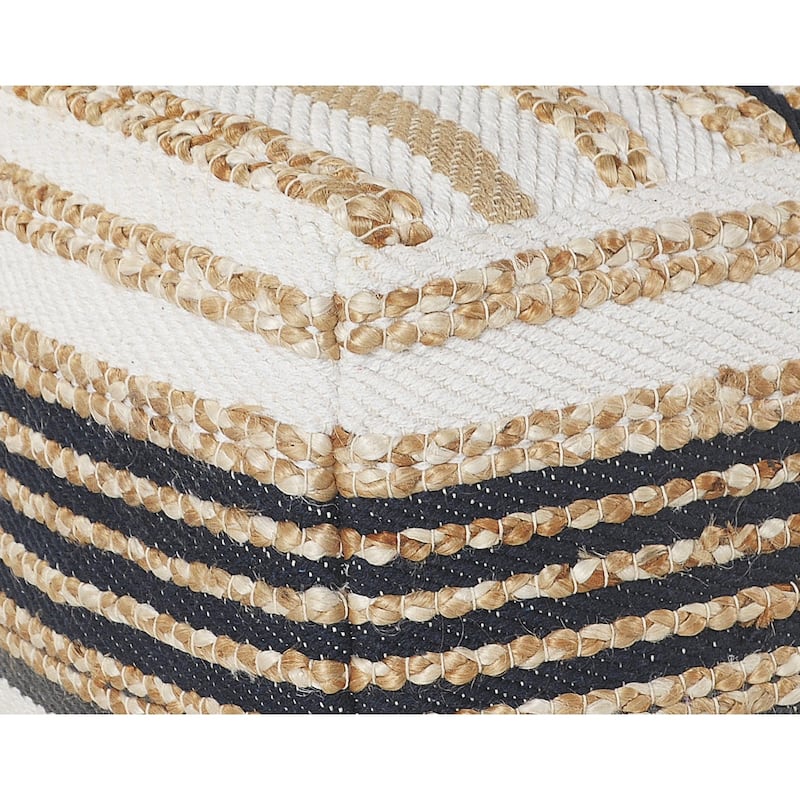 Sevita Classic Tri-Colored Natural/Navy Jute Pouf