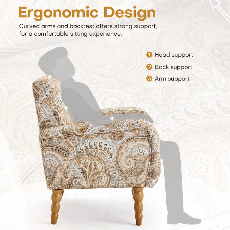 Fabric Armchair Accent Chair with Arms & Wood Legs