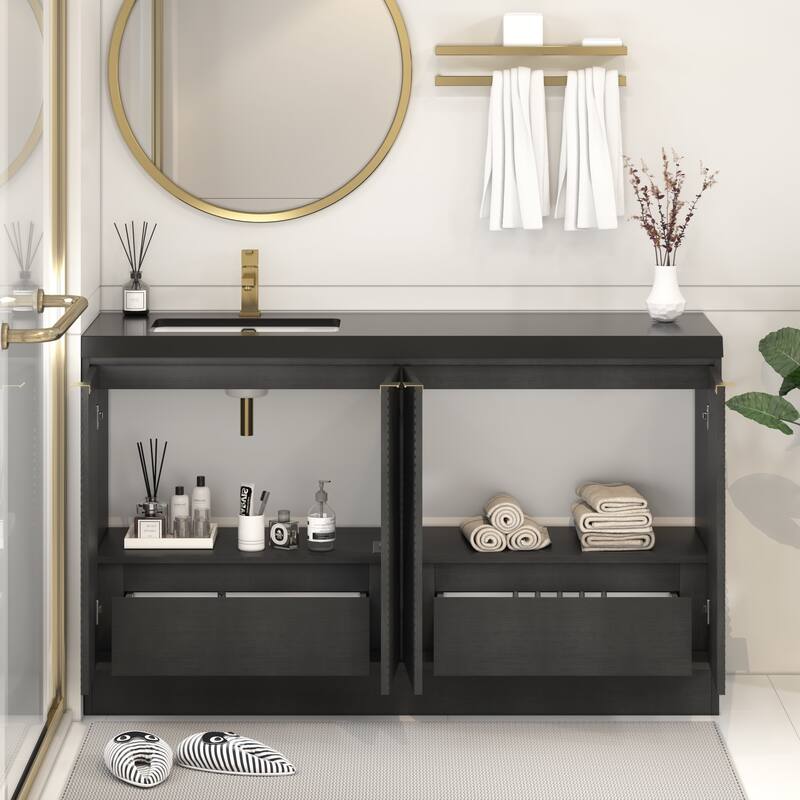 Milano 60" Freestanding Bathroom Vanity with Left Black Acrylic Sink