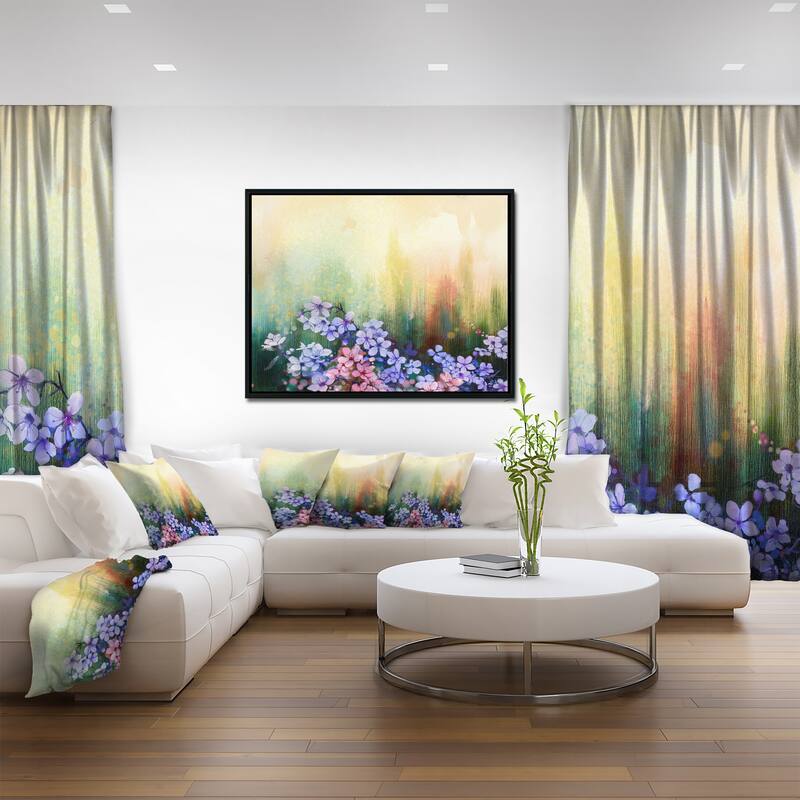 Designart "Pink Sakura Flowers in Soft Color" Floral Framed Canvas Art