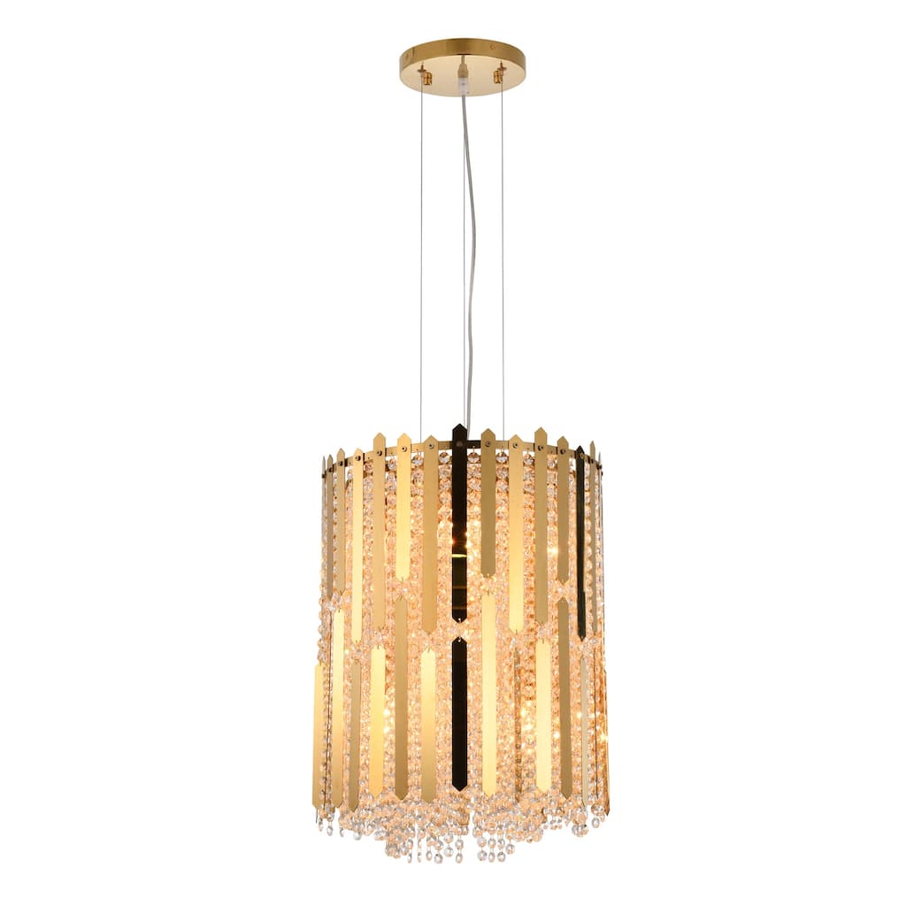 Gold Pendant Light - Crystal Embellished Ceiling Fixture - Modern Hanging Lamp for Dining Room, Living Room - 20