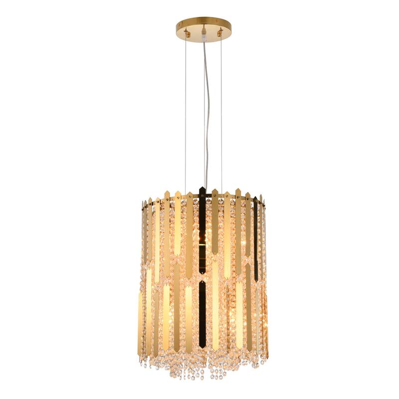 Gold Pendant Light - Crystal Embellished Ceiling Fixture - Modern Hanging Lamp for Dining Room, Living Room - 20