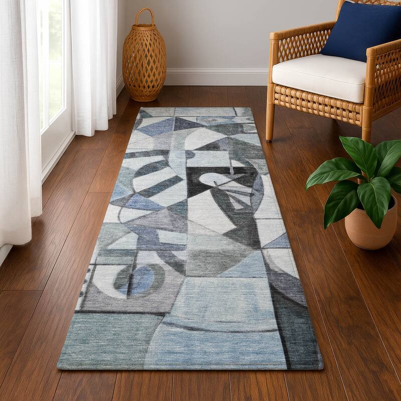 Premium Washable Super Soft Mosaic Contemporary Mayfield Rug - Denim - 2'3" x 7'6"