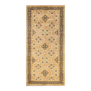 Overton One-of-a-Kind Hand-Knotted Traditional Geometric Mogul Yellow Area Rug - 6' 1" x 13' 1"
