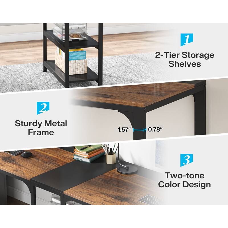 2 Person Double Computer Desk with Storage Shelves