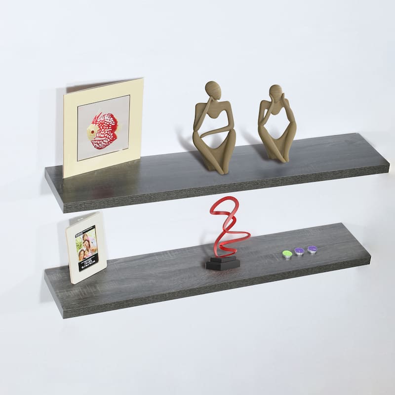 Valerio Set of 2 Modern and Contemporary Black Oak Floating Shelves - 9.25'' x 47.2'' x 1.5''
