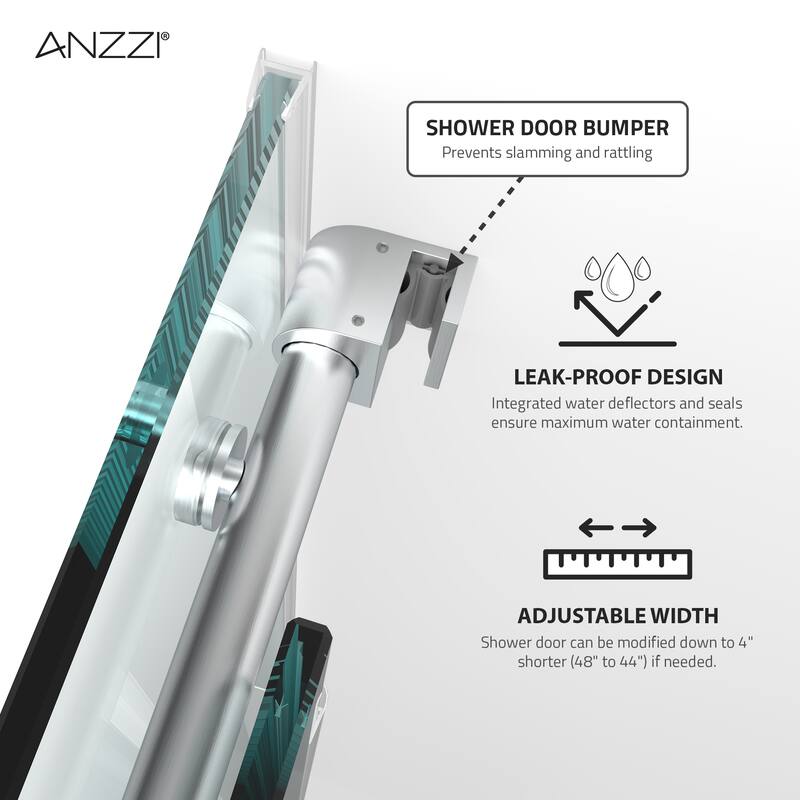 ANZZI Series 56 to 60 in. x 76 in. Frameless Shower Door with Sliding with Tsunami Guard Tempered Clear Glass