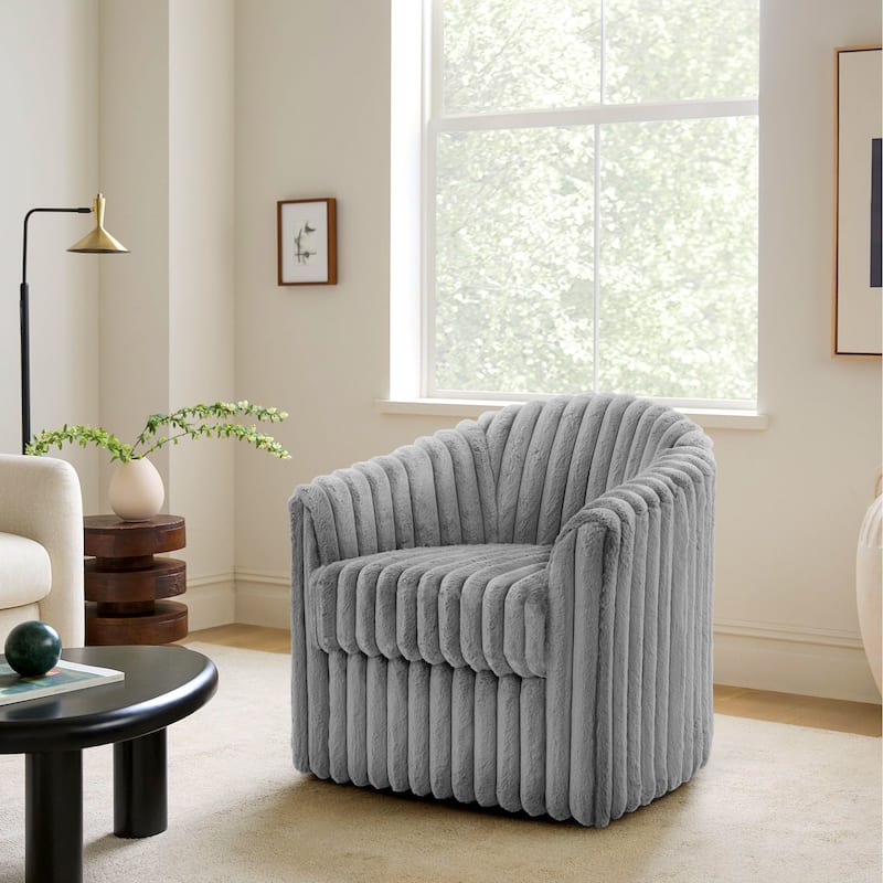 Daniel 49" Upholstered Plush Corduroy Swivel Barrel Accent Chair