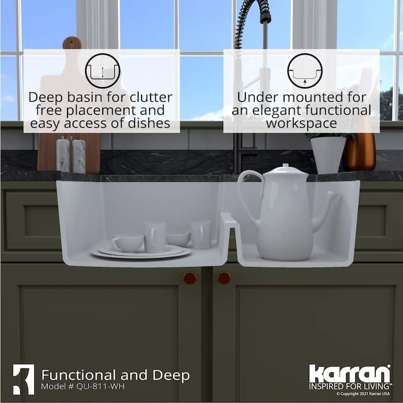 Karran 32" Undermount Large/Small Bowl Quartz Kitchen Sink Kit - 32" x 21.25" x 9"