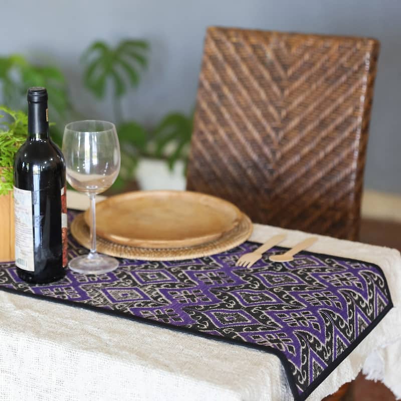 Novica Handmade Purple Diamond Natural Fiber And Cotton Table Runner And Placemats (Set Of 5)