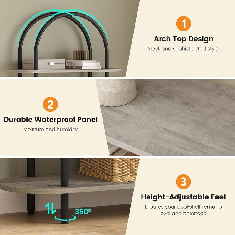 5-Tier Freestanding Metal Frame Bookcase. Open Storage Rack for Living Room, Bedroom - N/A