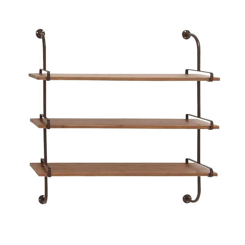 3 Level Wood Wall Shelf with Black Metal Brackets - Brown or Gray