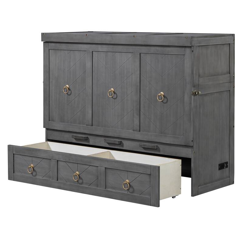 Space-Saving Design Murphy Bed with USB Port and Large Drawer for Bedroom
