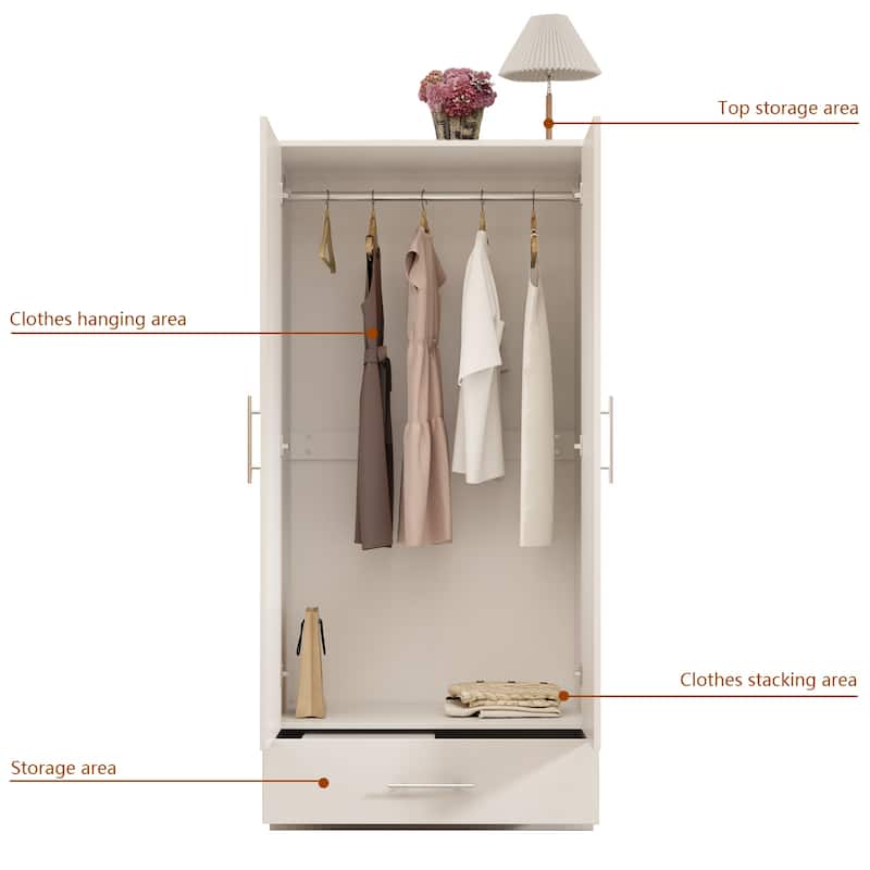 31.5"W x 66.9"H Wardrobe Armoire Cloest with Drawer In Black,White