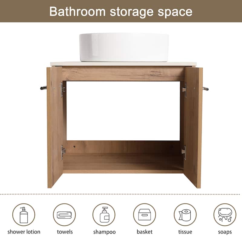 Malwee 24"/30" Floating Bathroom Vanity, Wall Mounted Bathroom Vanity with Ceramic Sink,Soft Close Doors