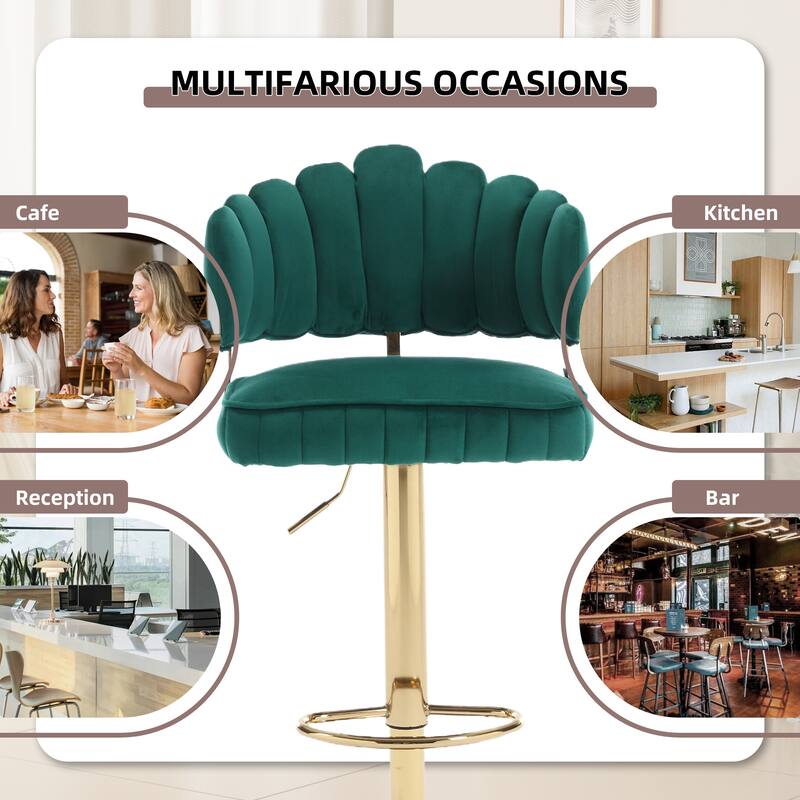 HOMEFUN Velvet Swivel Adjustable Height Scallop Bar Stools With Footrest(set of 2)