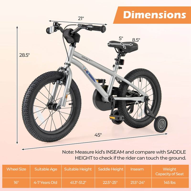 Costway 14/16/18-Inch Kid’s Bike for 4-7 Years Old with Adjustable - See Details