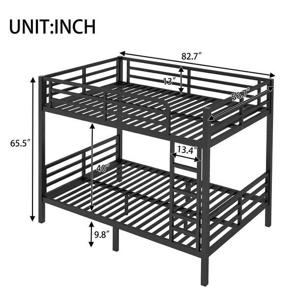 dimension image slide 0 of 3, Black Metal Bunk Bed Frame for Teens and Adults, No Box Spring Needed