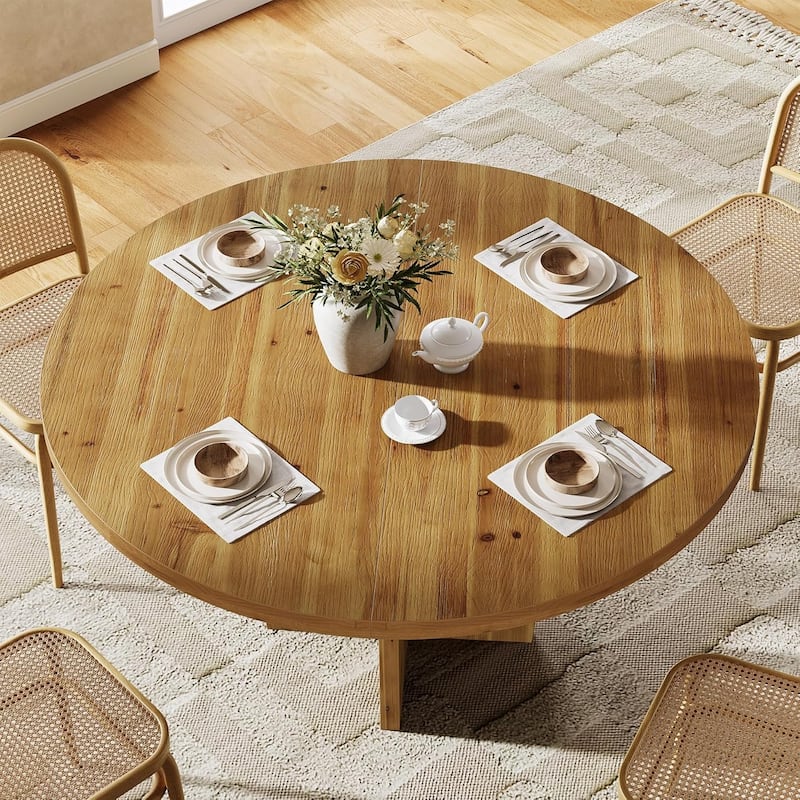 47" Solid Wood Round Dining Table Farmhouse Kitchen Table for 4-6 People - 47.2" W x 47.2" D x 29.5" H
