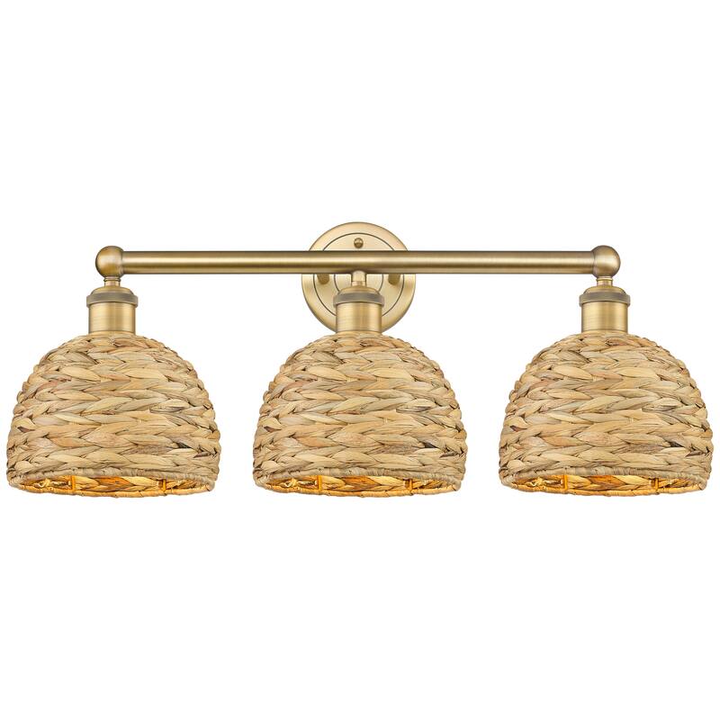 Innovations Lighting Endless Possibilities Edison - Woven Rattan - 3 Light 26" Bath Vanity Light - Brushed Brass