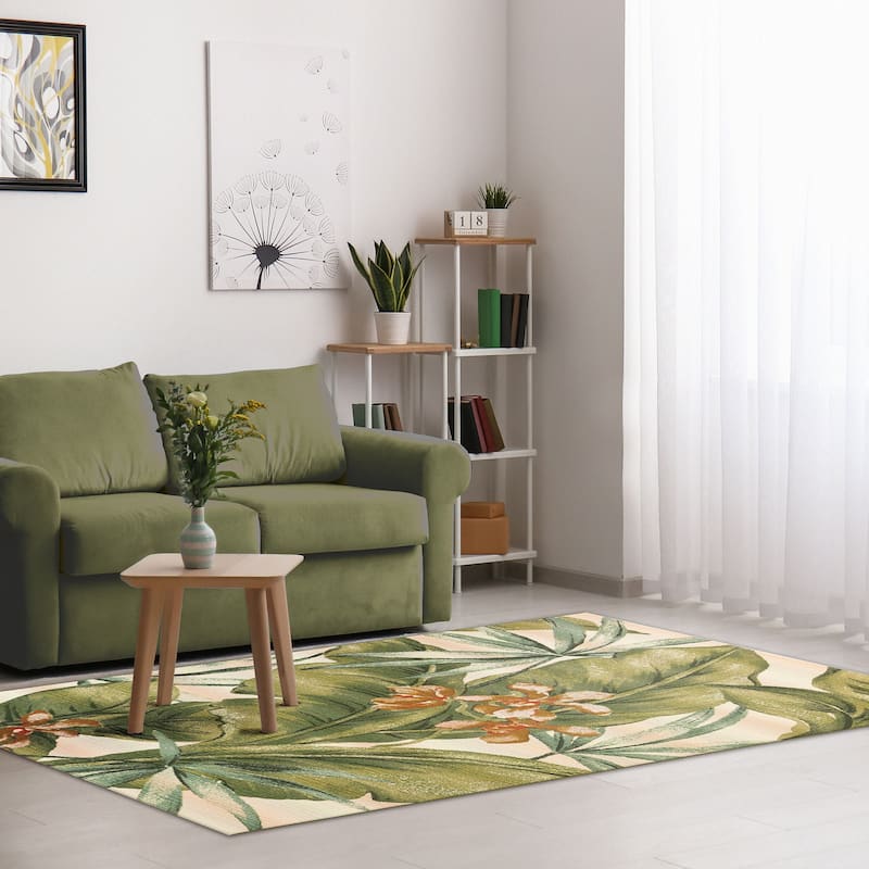 Liora Manne Marina Tropical Leaf Indoor/Outdoor Rug - 7'10" x 9'10" - Cream